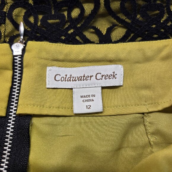 Coldwater Creek Size 12 Puce Green With Black Lacey Overlay Knee Length Skirt - Picture 8 of 10